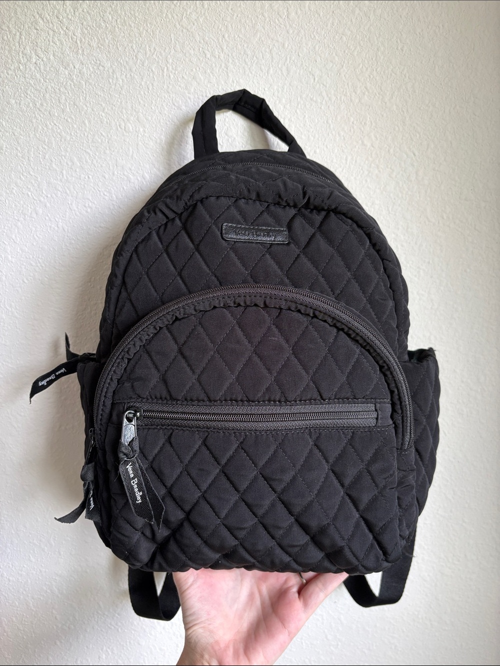 Vera Bradley Black Quilted Rose Floral Interior Mini Backpack